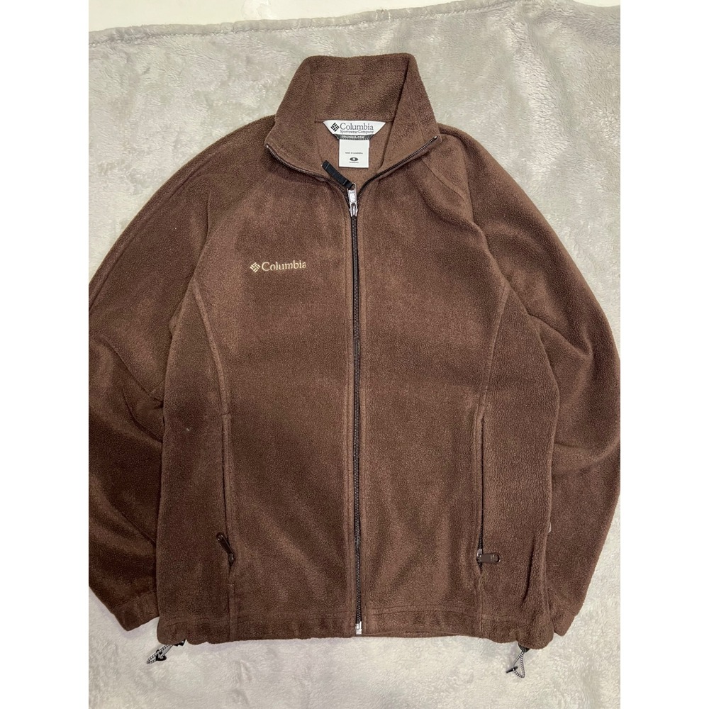 Columbia Womens Fleece Jacket Full Zip Mock Neck Brown Small